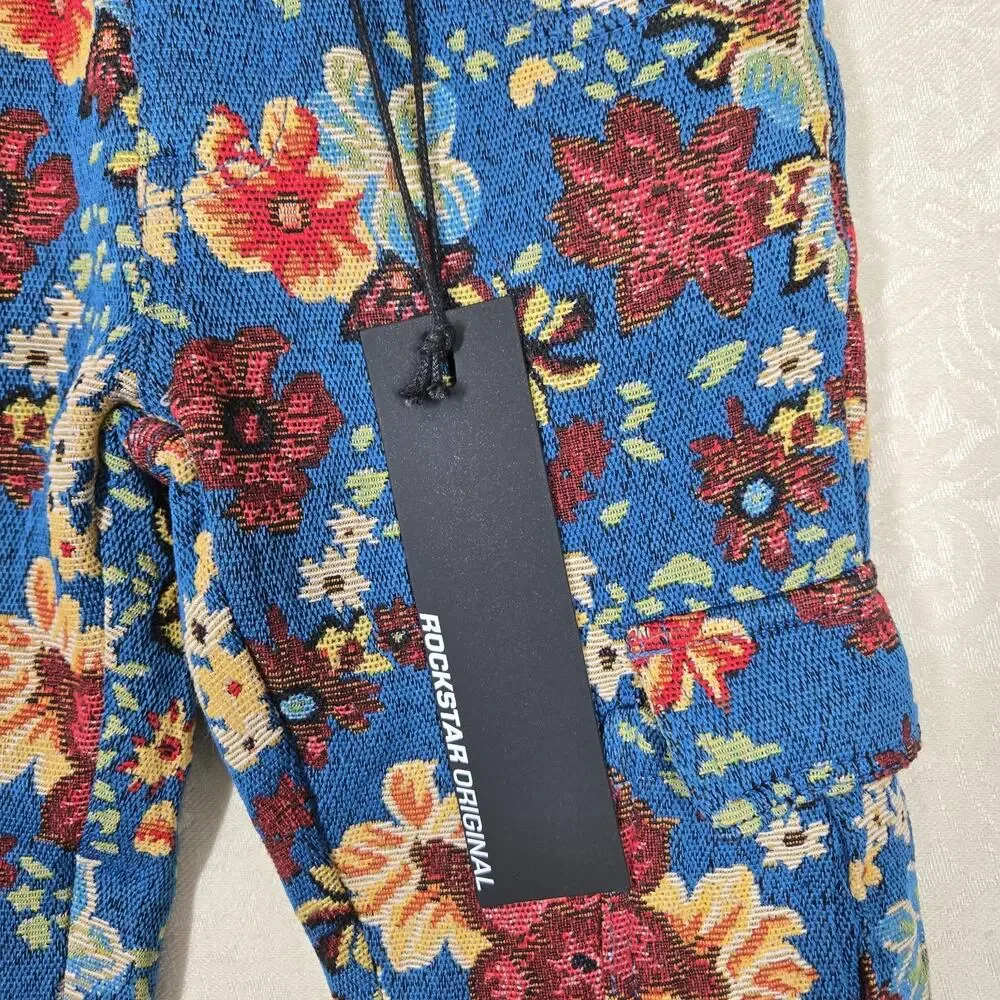 Rockstar Original Finn Slim Flare Tapestry Pants Boys sz 5T Blue Multi Floral - Picture 9 of 16